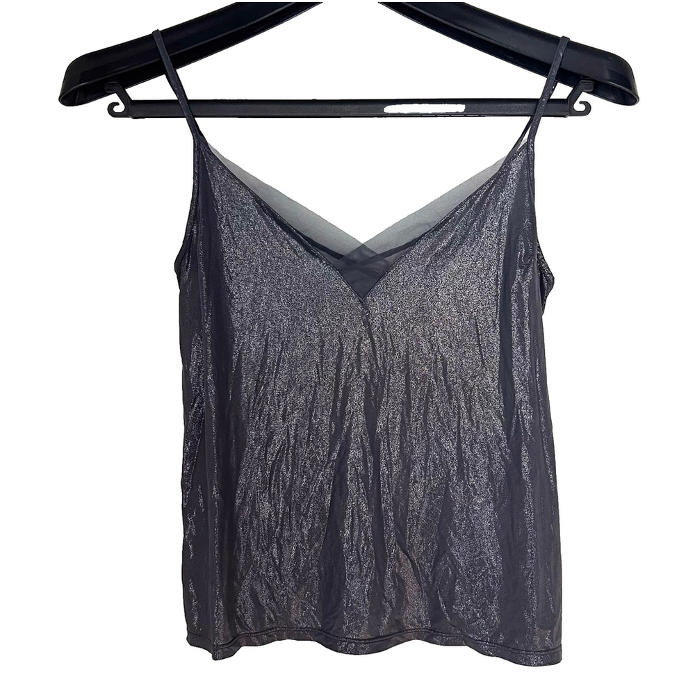 Victoria's Secret metallic silver charcoal cami top sz S soft goth indie sleaze